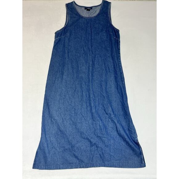 Original TY Wear Denim Jean Midi Dress 16 Blue Sleeveless Tank Modest Classic - Picture 1 of 9